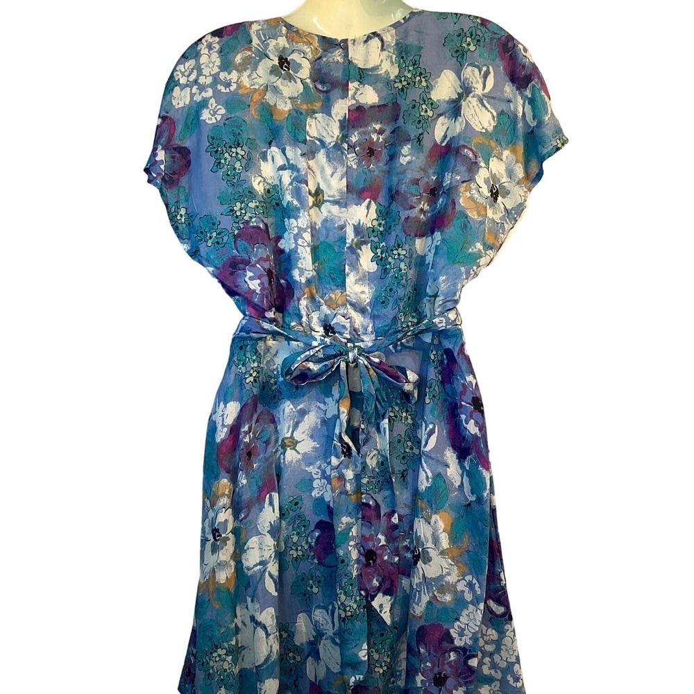 Free People Floral Mini Dress Womens Small Blue Purple Good Boho V-Neck Tie Back - Picture 4 of 13